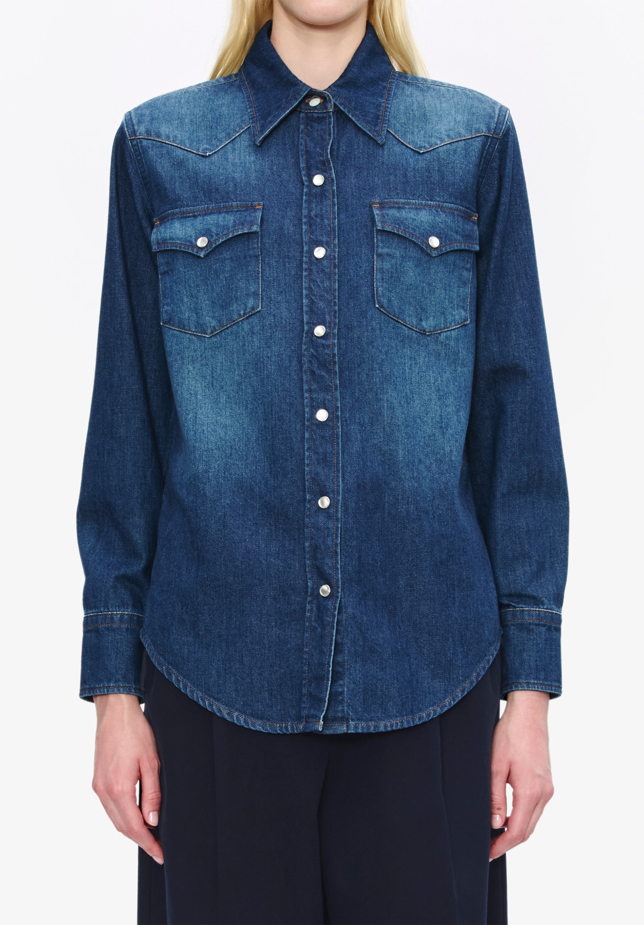A. P.C. Women's Western Shirt Size: 34 in Blue
