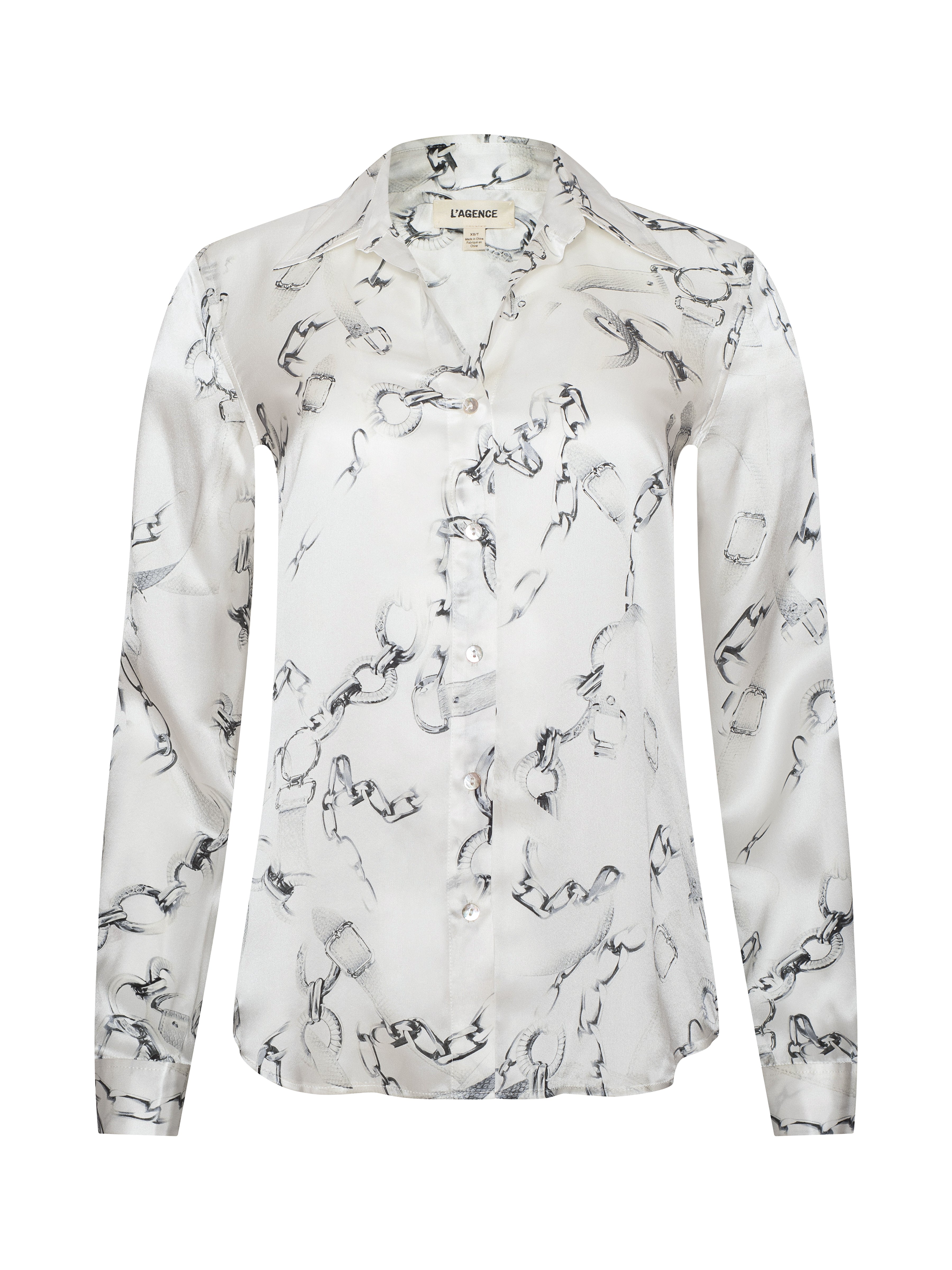 Tyler Silk Blouse Top In Ivory/grey Small Faded Chain