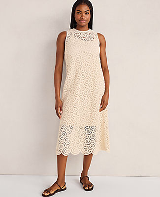 Ann Taylor Haven Well Within Cotton Crochet Scalloped Midi Dress