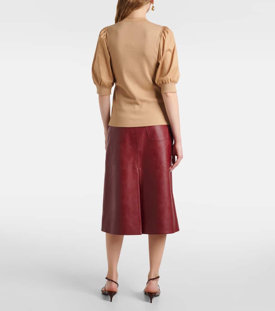 Puff-sleeve cotton-blend top