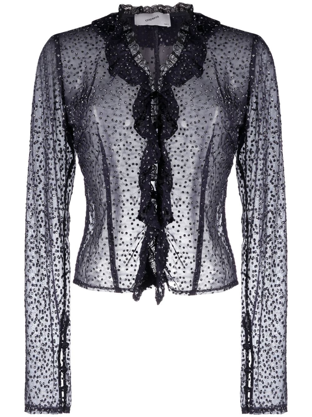 Crystal embellished sheer blouse - Blue