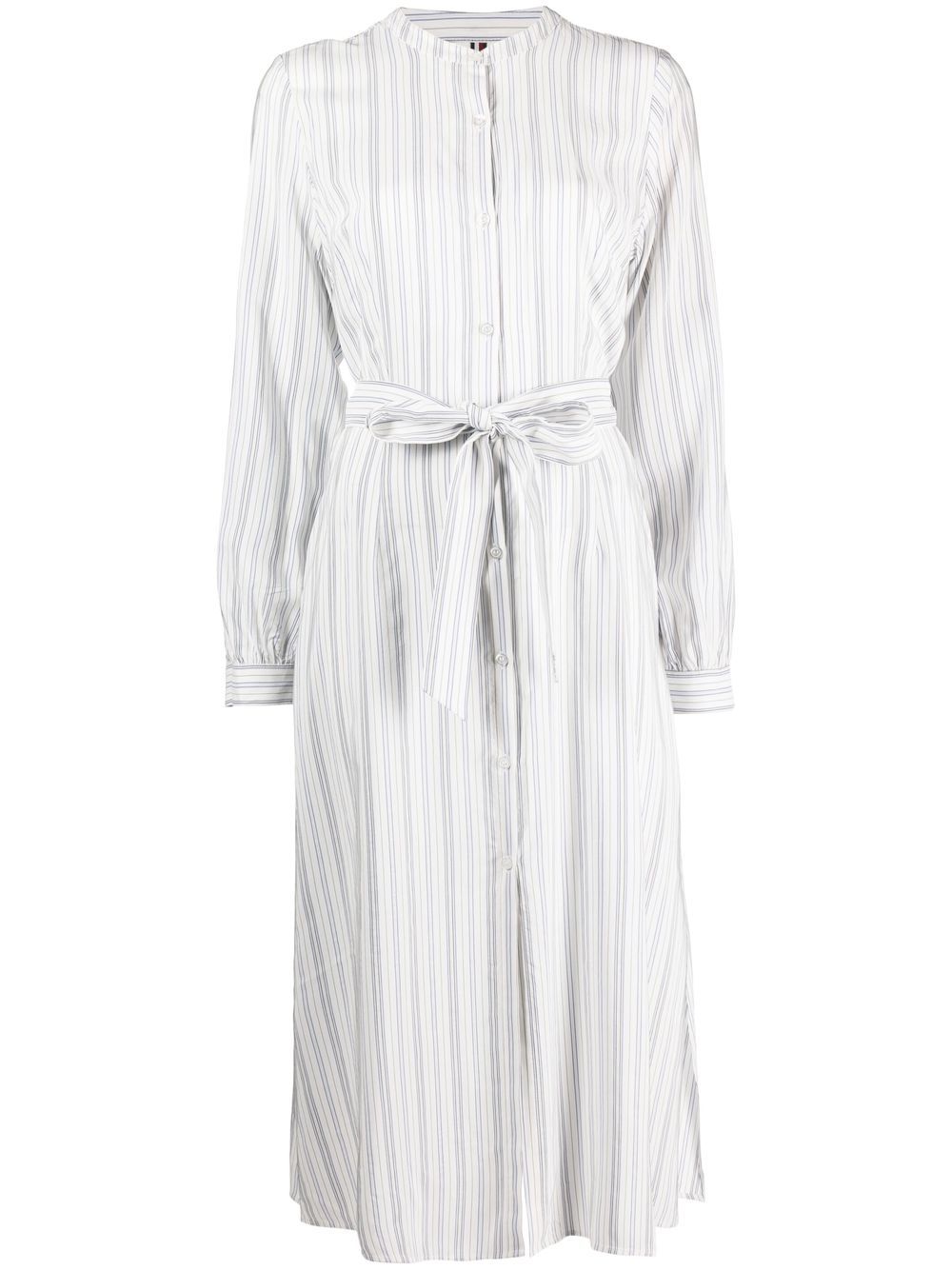 Striped belted dress - White