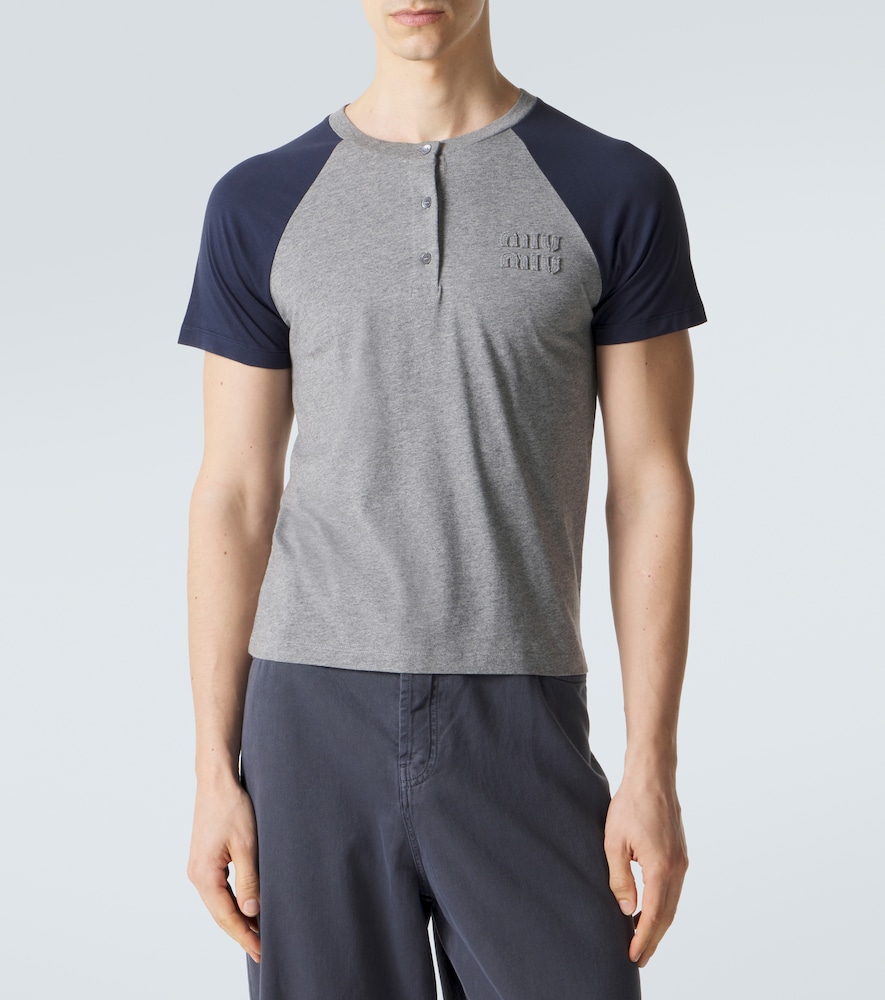 Logo cotton jersey Henley shirt