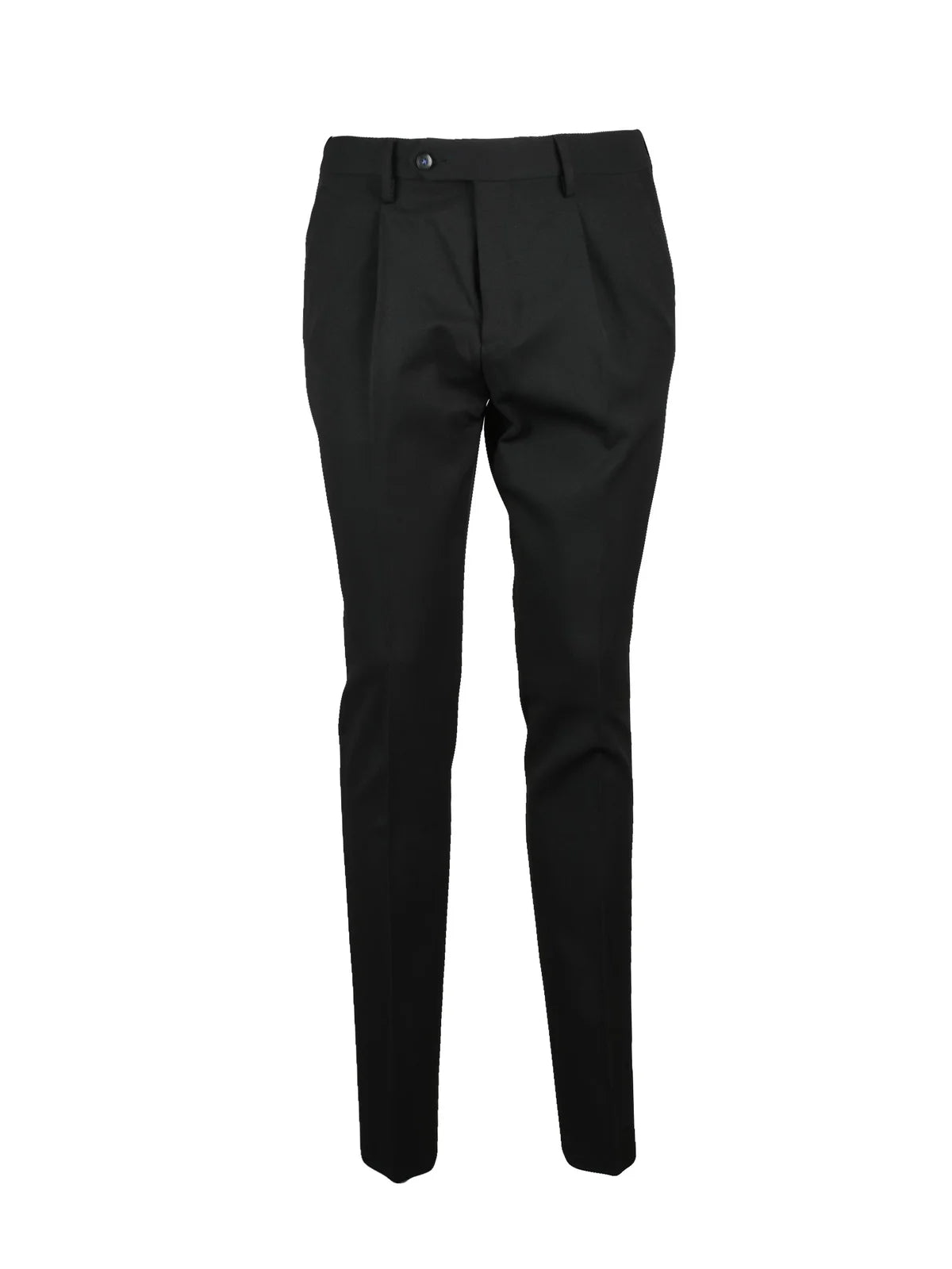 Tailored Black Stretch Trousers with Flat Front and Button Closure