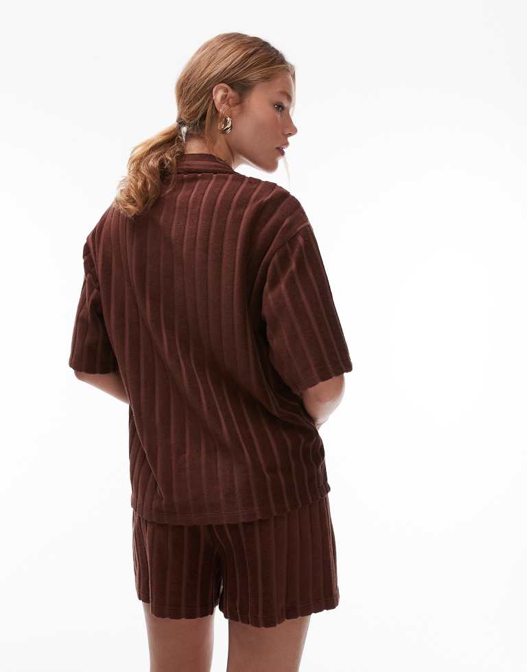Topshop Womens towelling boxy shirt co-ord in chocolate brown - X-Sma