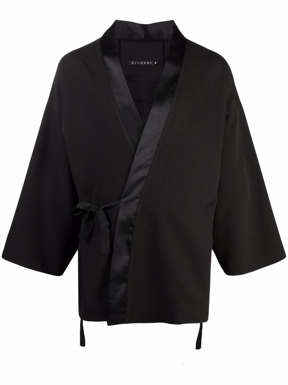 Satin-trim wrap jacket - Black
