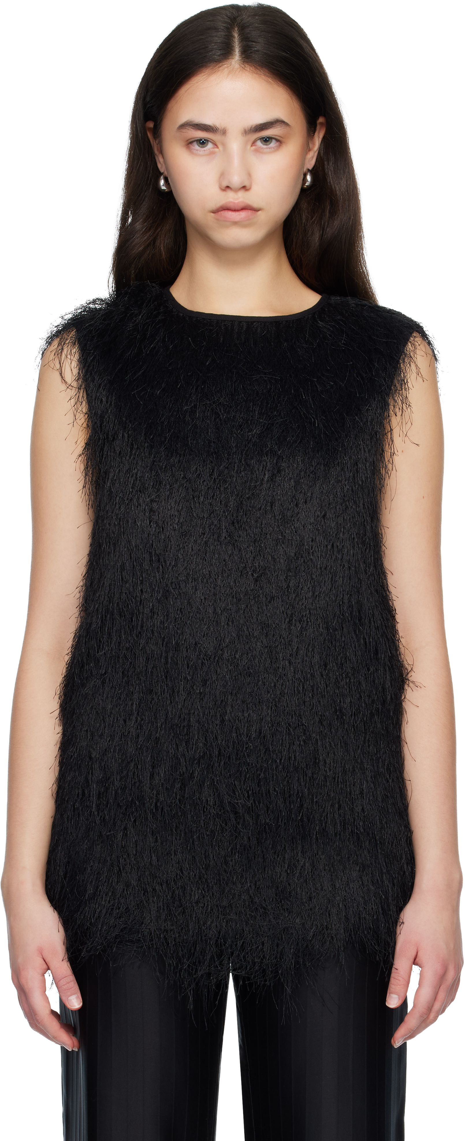 Black YASMIN Fringed Top