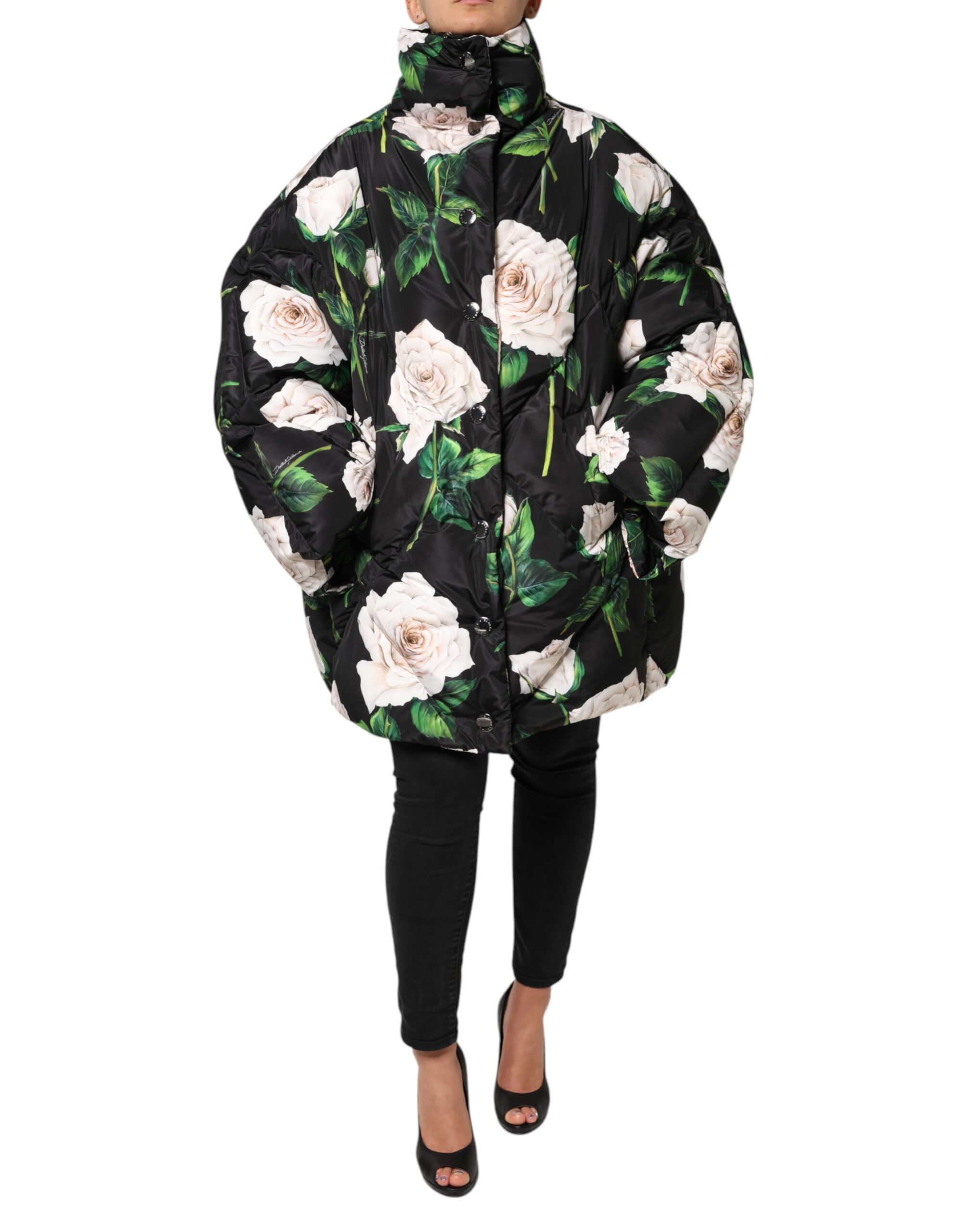 Dolce & Gabbana Black Floral Print Puffer Quilted Women's Jacket