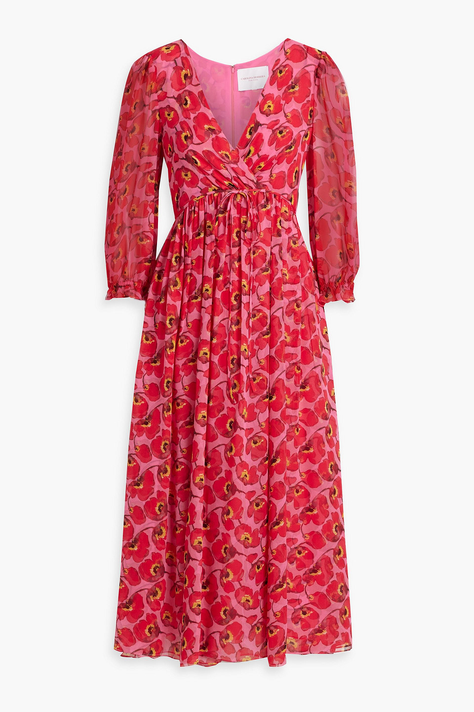 Wrap-effect floral-print silk-chiffon midi dress - Pink - US 4