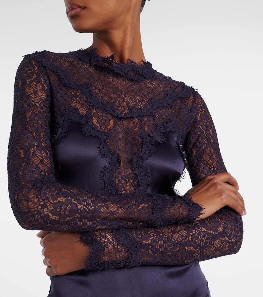 Dolores lace-trimmed silk-blend satin gown
