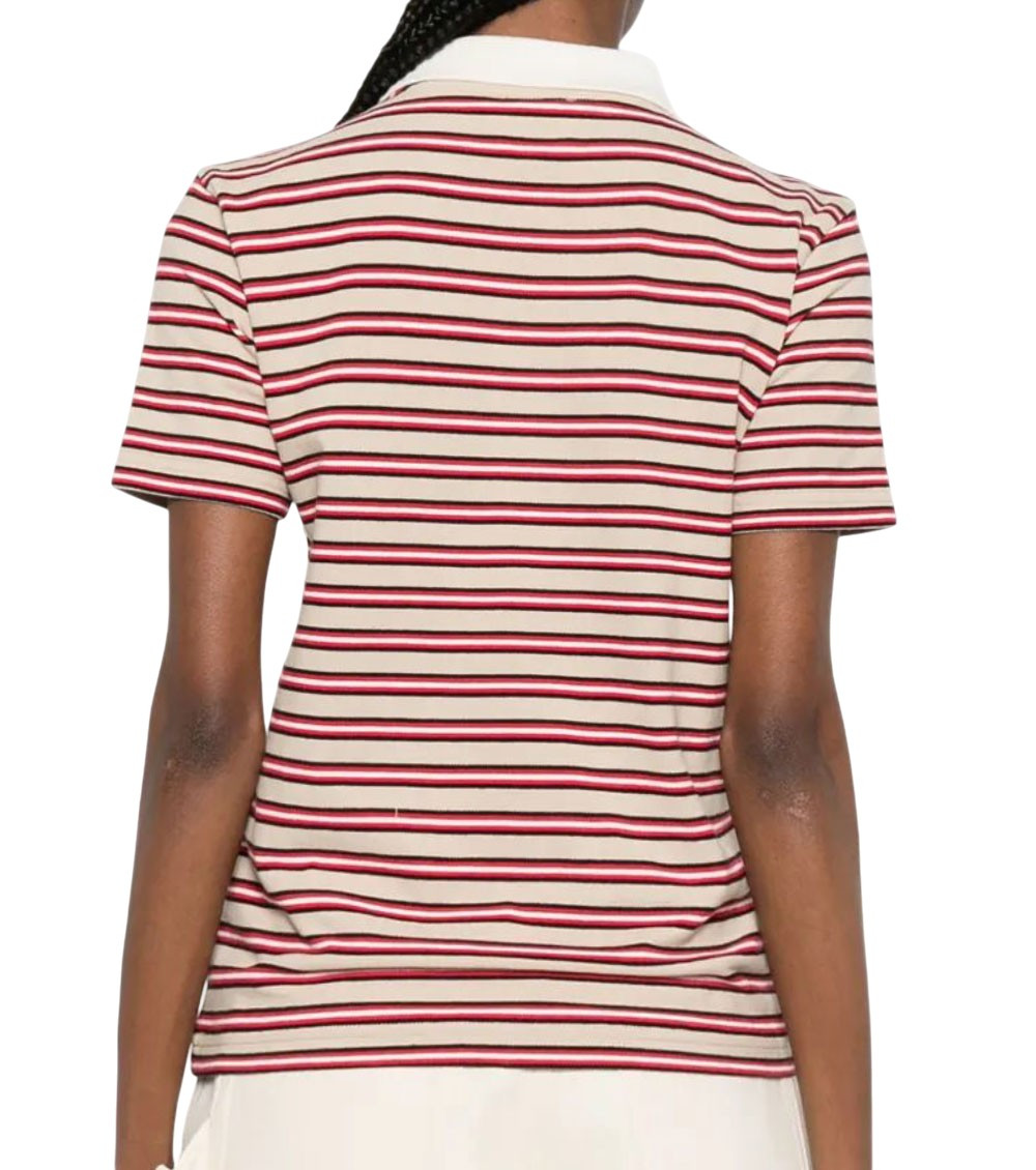 Beige Stripes Shirt Collar Polo
