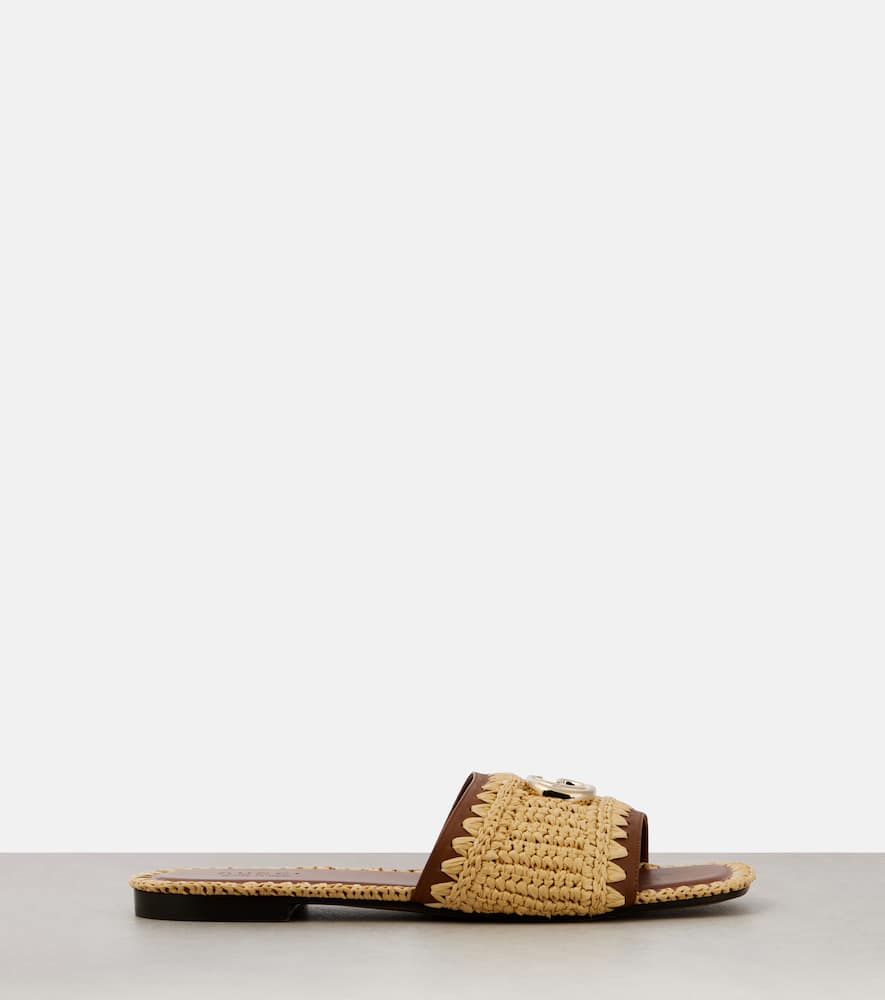 Double G leather and raffia slides