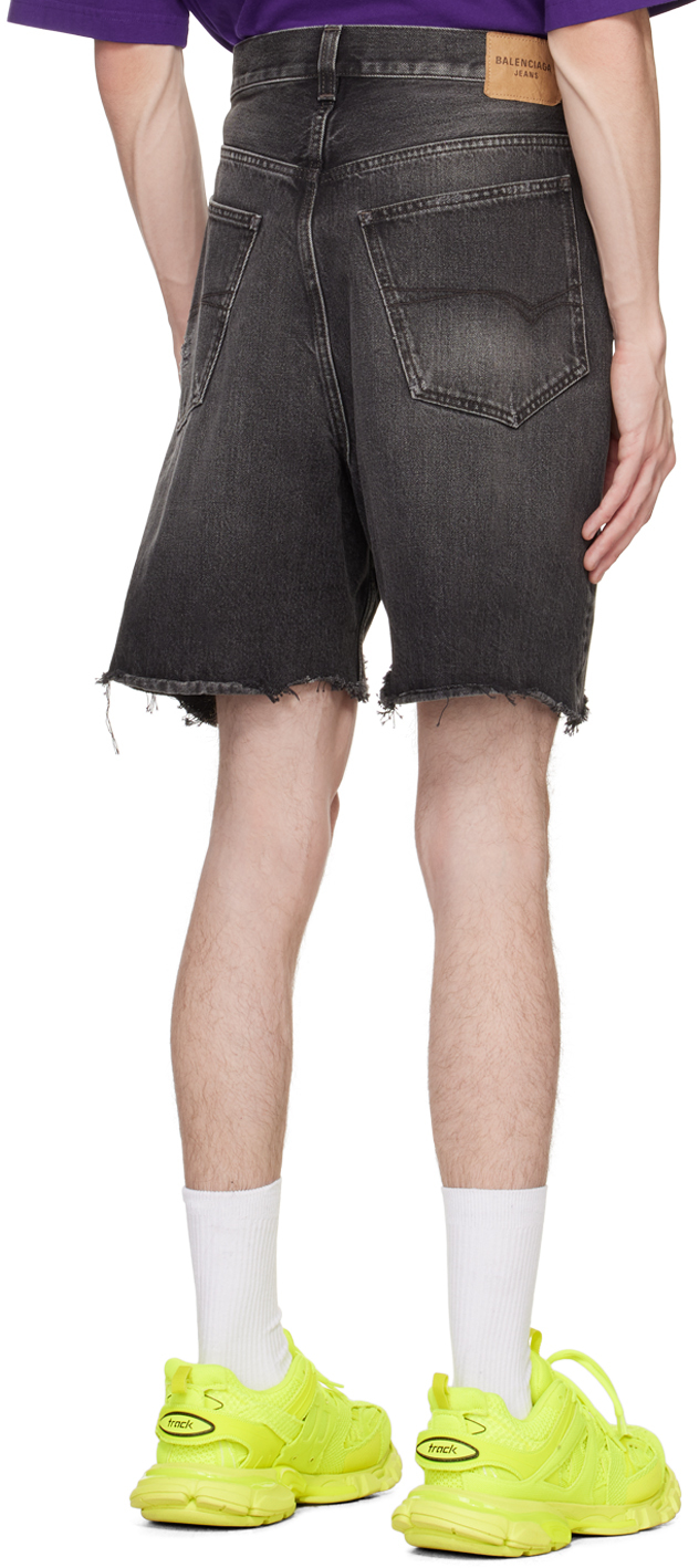 Black distressed denim shorts