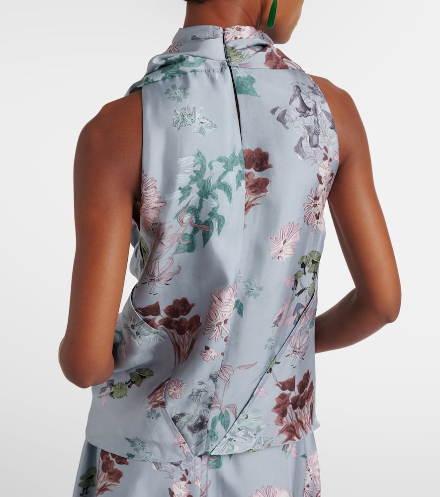 Sleary floral draped silk top