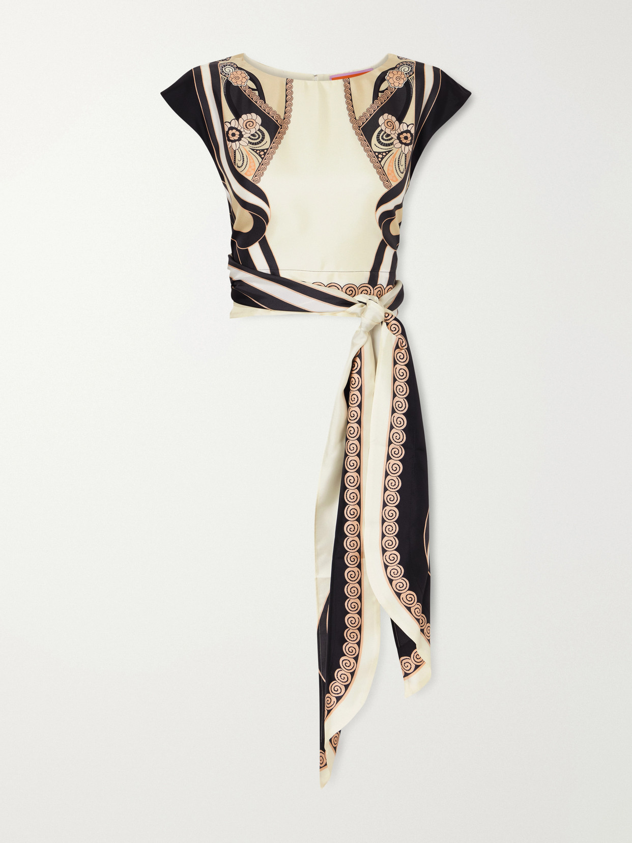 Tie-detailed Printed Silk-twill Blouse - Neutrals