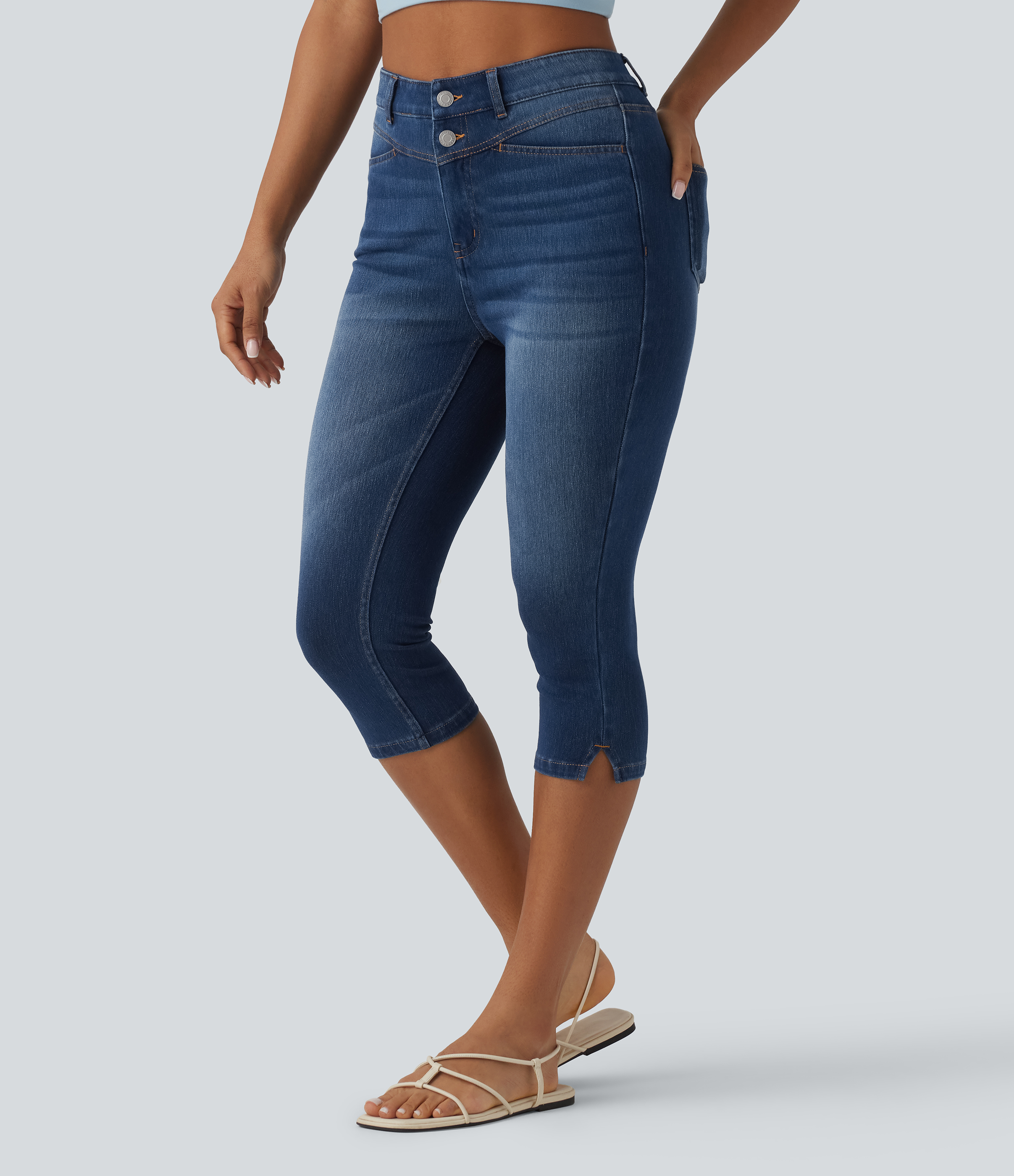 Halara Halara Flex™ High Waisted Split Capri Casual Slim Jeans with Pockets - Estate Blue Denim - XLregular