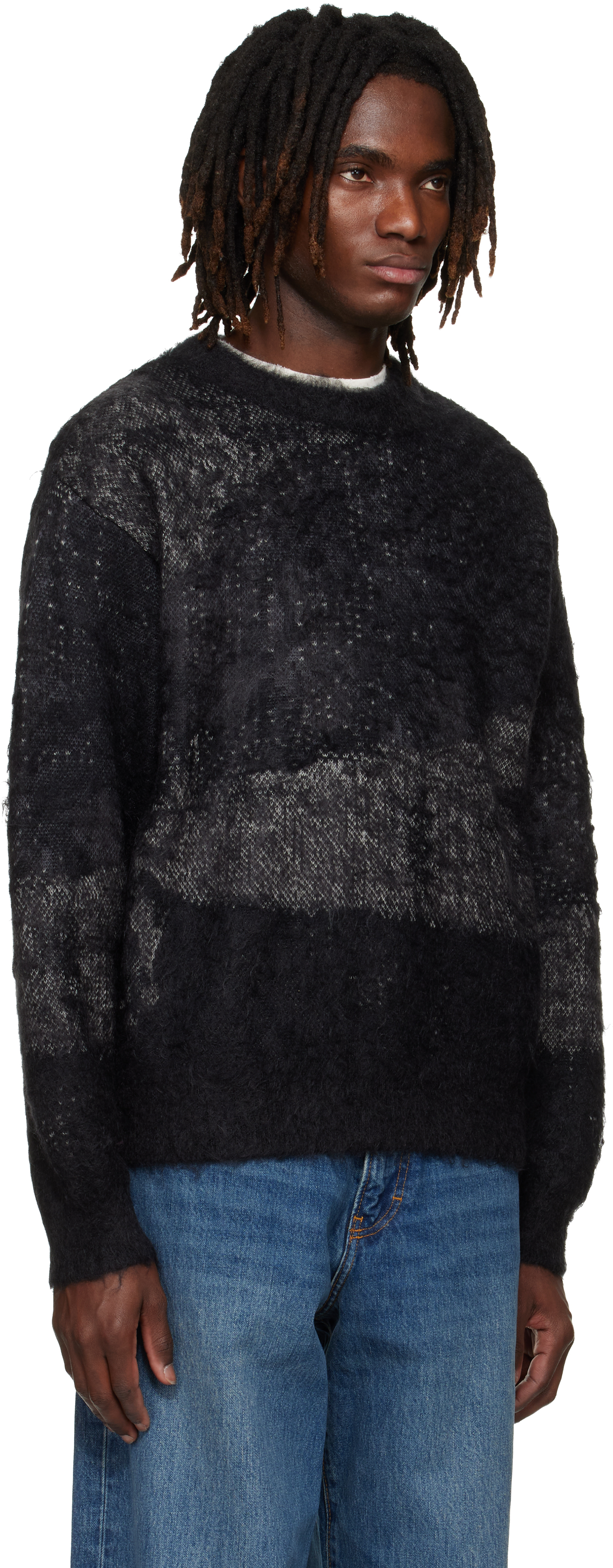 Black & Gray Abstract Jacquard Mohair Sweater