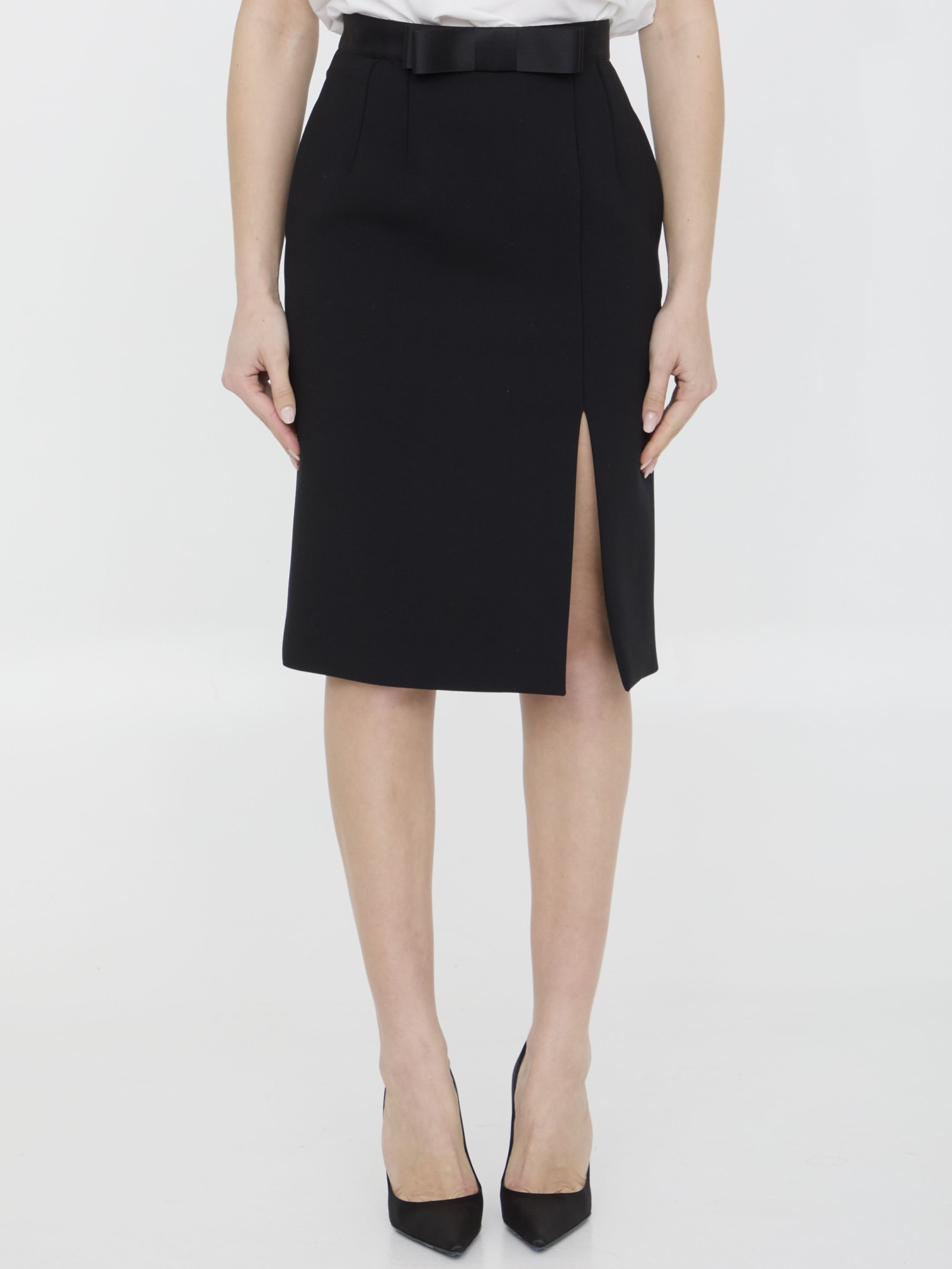 -Wool Sheath Skirt Gonne Nero-Donna