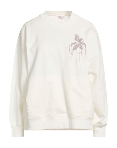 Woman Sweatshirt White Size M Cotton, Elastane, Brass