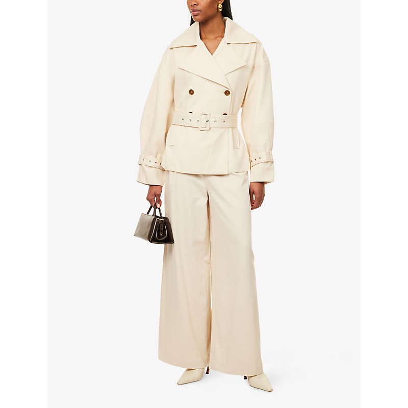 Womens High-Rise Wide-Leg Cotton-Blend Trousers