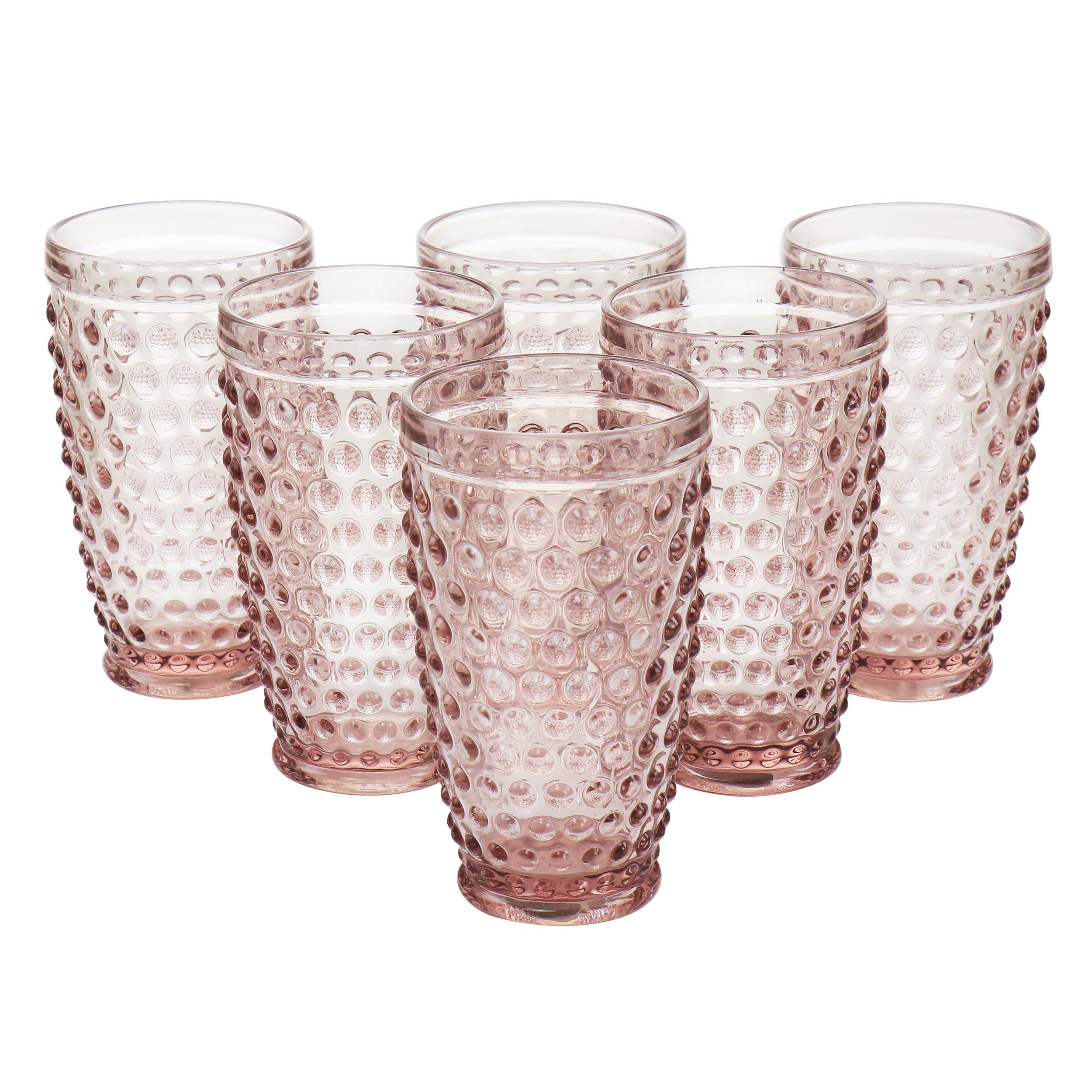6 Piece Hobnail Handmade Glass Tumbler Set in Pink