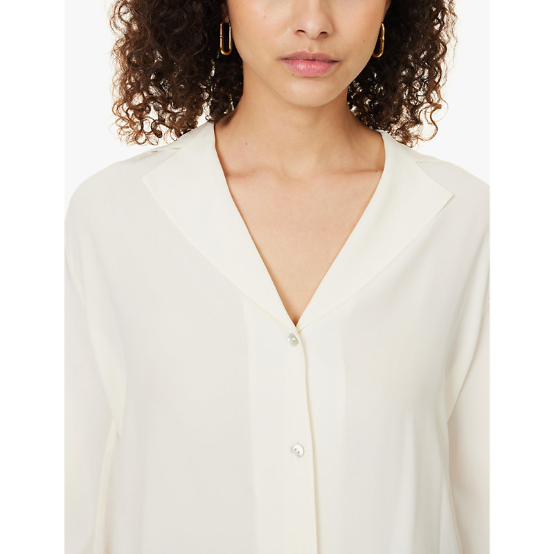 Womens Shell V-neck Relaxed-fit Silk Shirt M