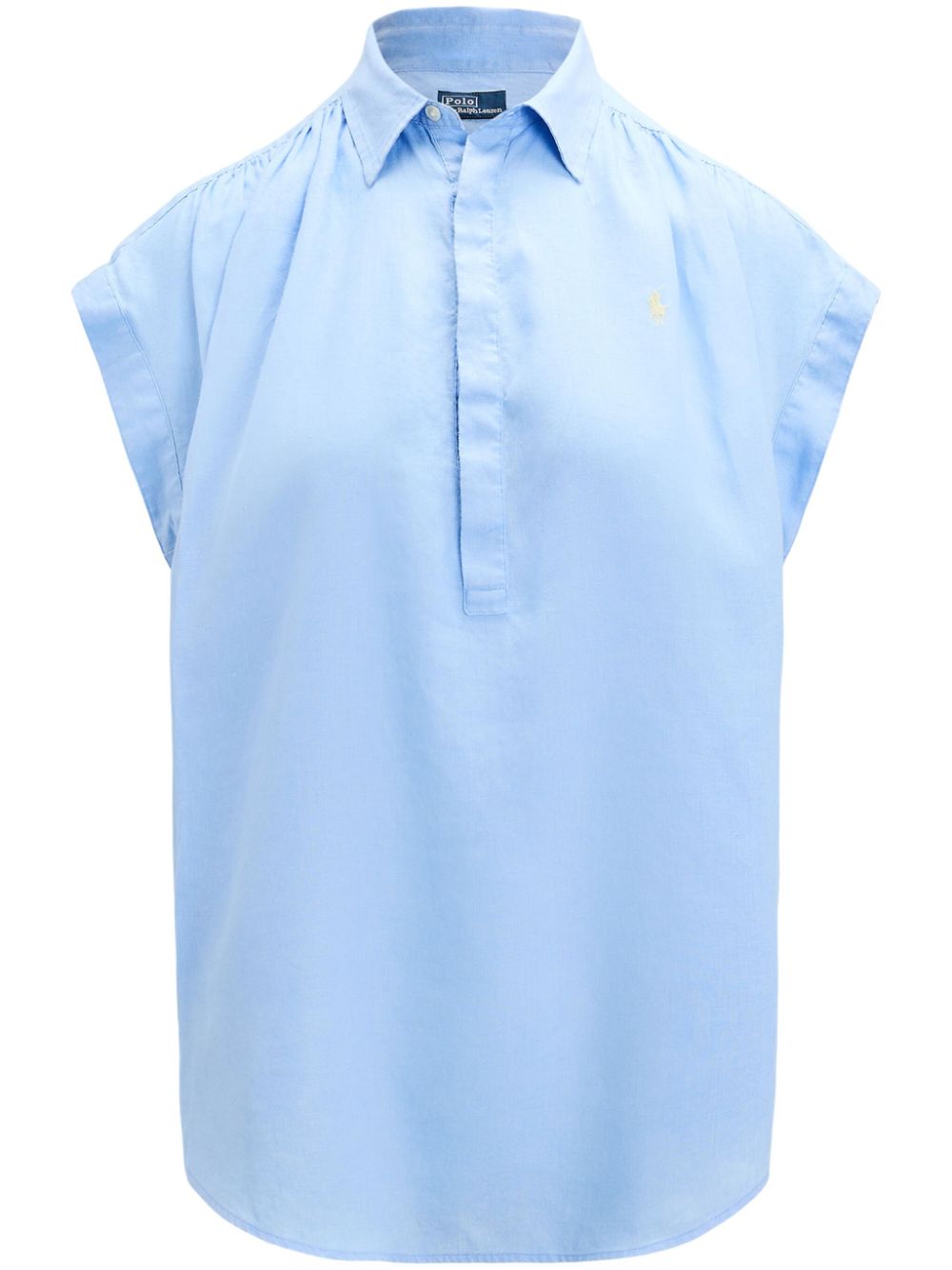 Polo Pony cap-sleeve linen blouse - Blue