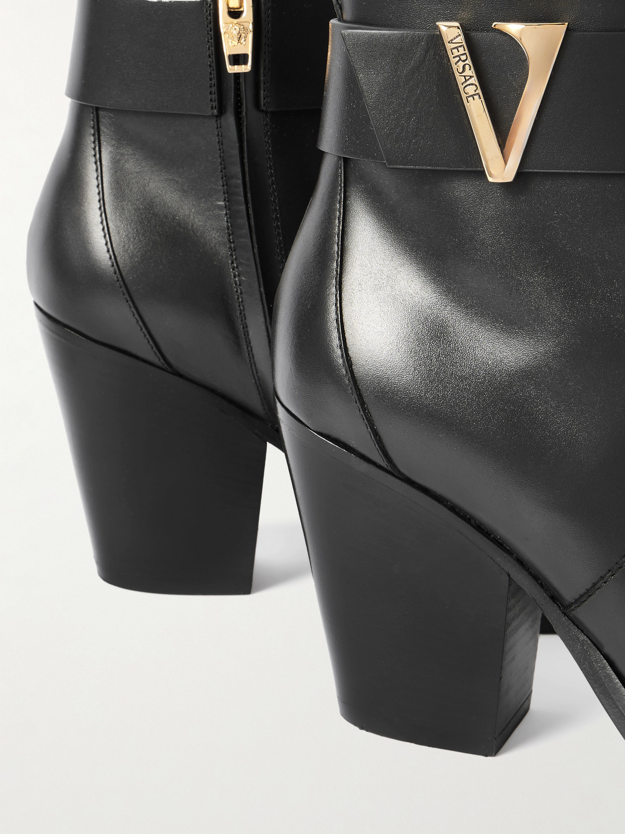 Embellished Leather Ankle Boots - Black