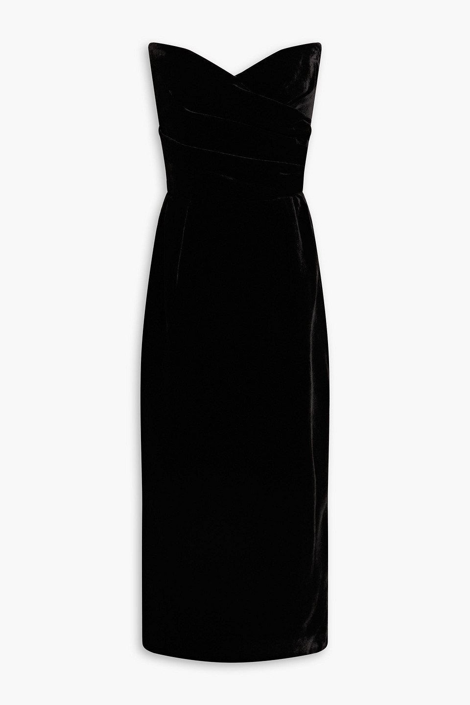 Rasario - Strapless draped velvet midi dress - Black - FR 36