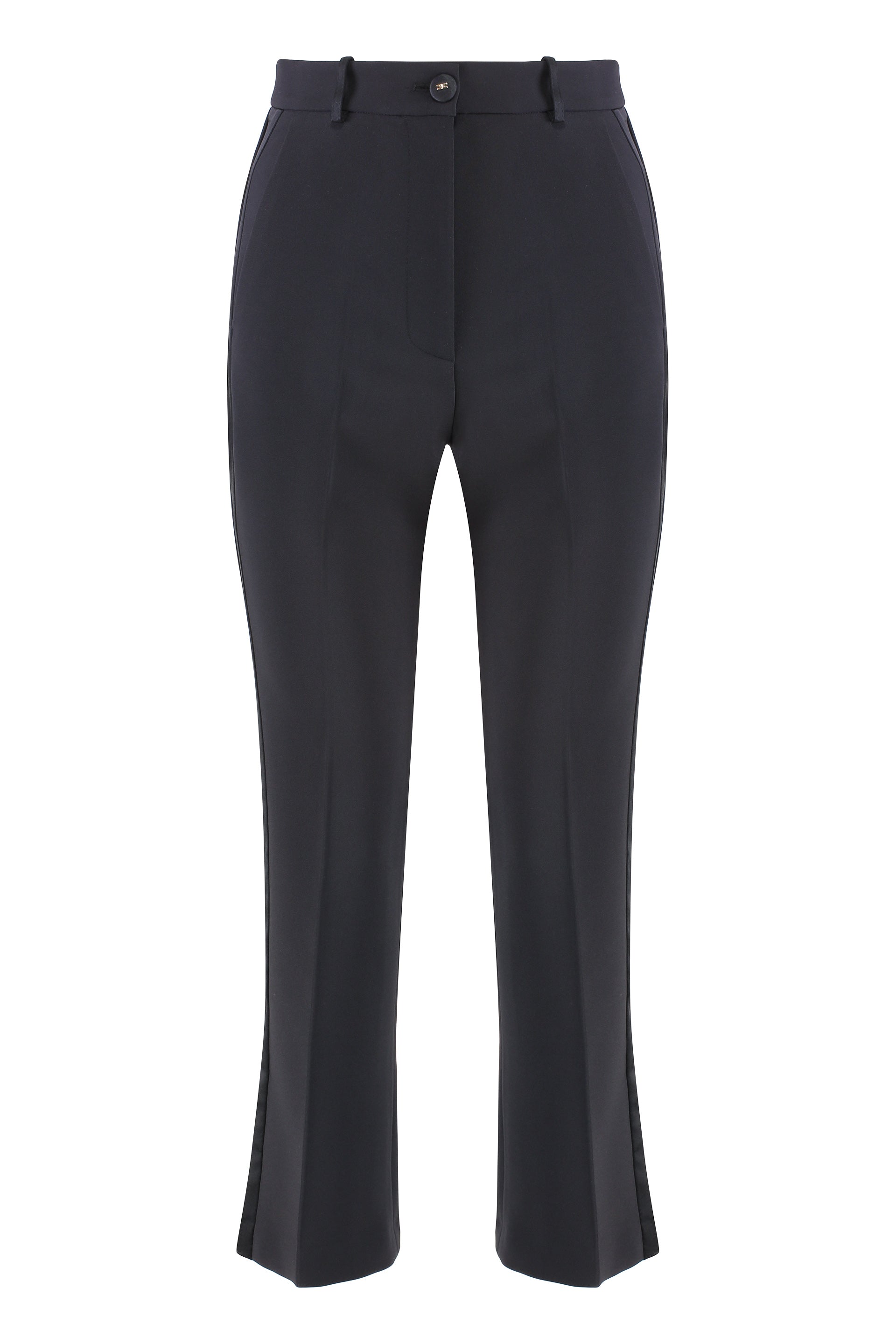 Satin Cropped Flared Trousers with Side Slit Hem