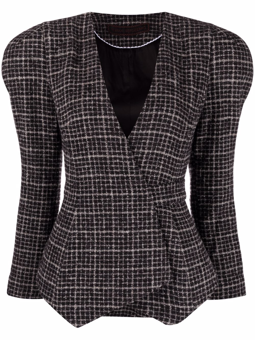 Check wrap-style blazer - Black