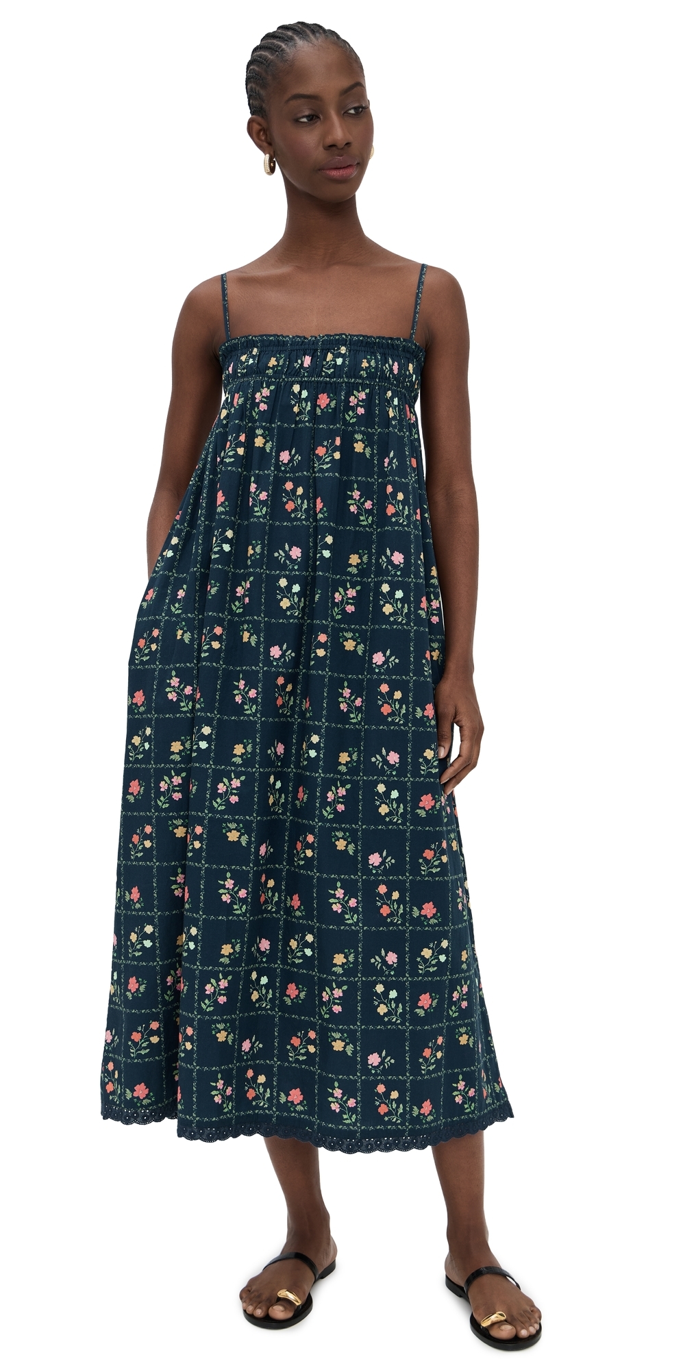 Sammy Dress Navy Floral Grid