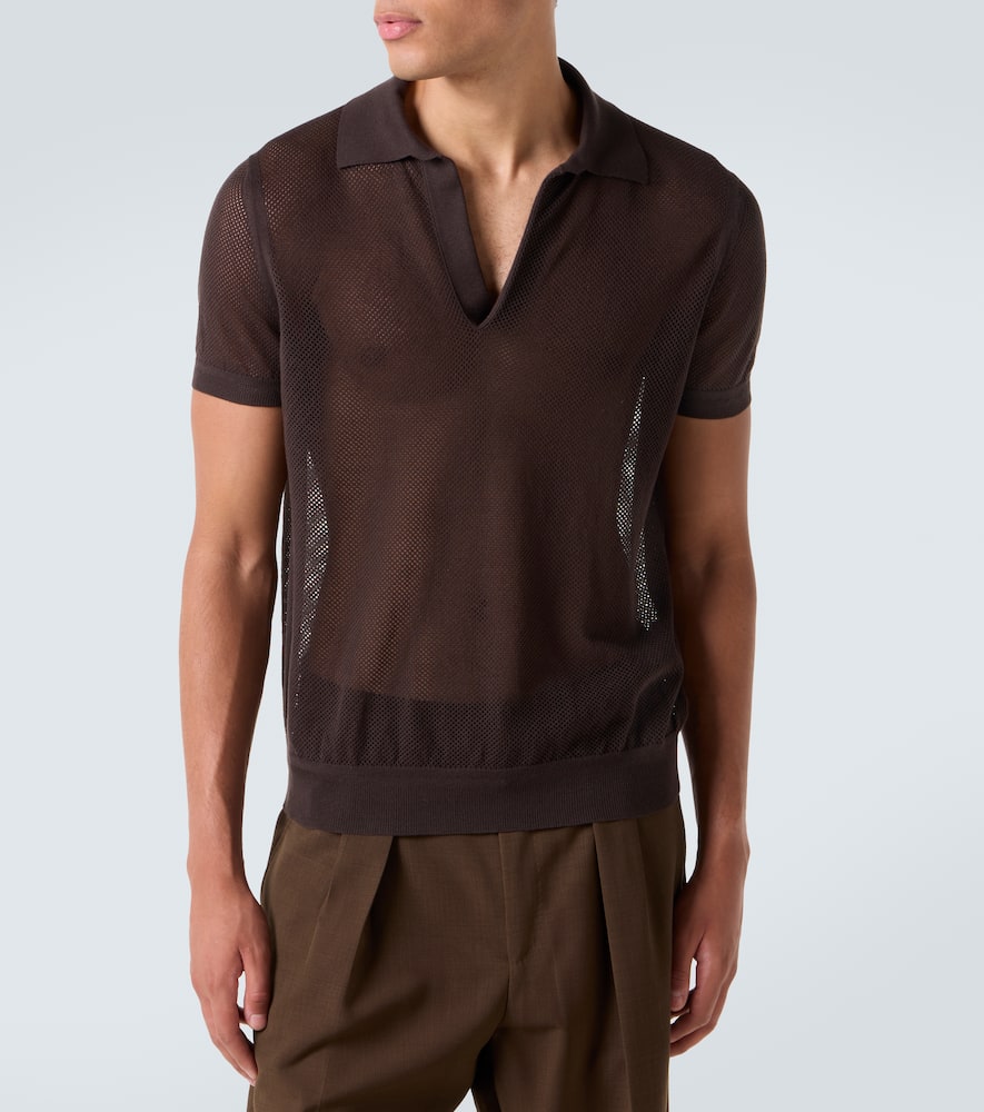 Semi-sheer cotton and silk polo shirt