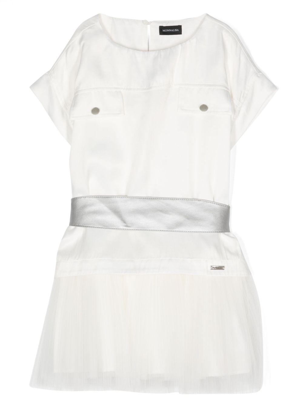 Tulle-trim satin dress - White
