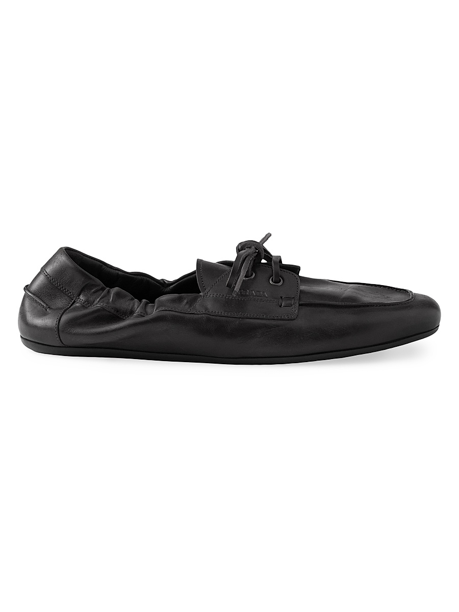 Men's Shuffle Antiqued Leather Boat Shoes - Black