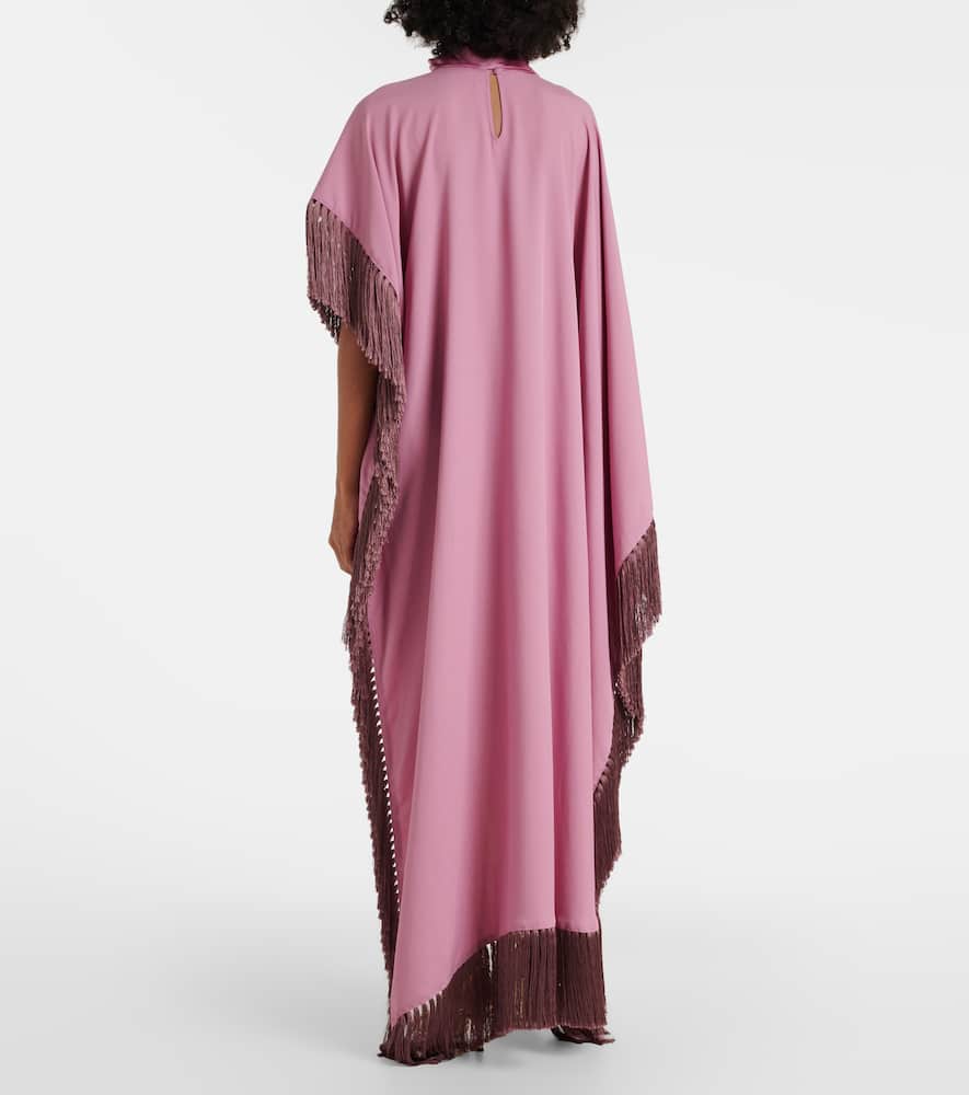 Asymmetric fringed satin kaftan