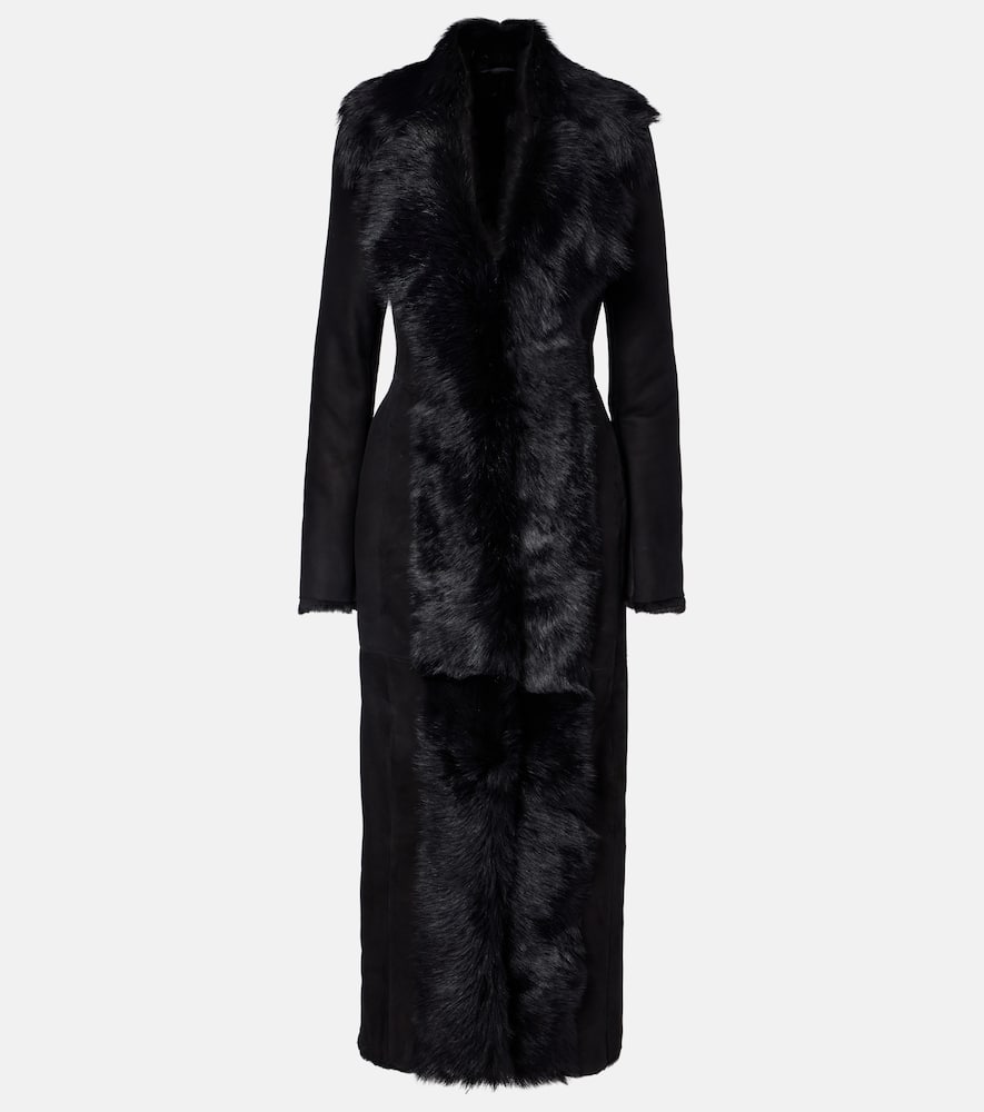 Shearling-trimmed suede coat