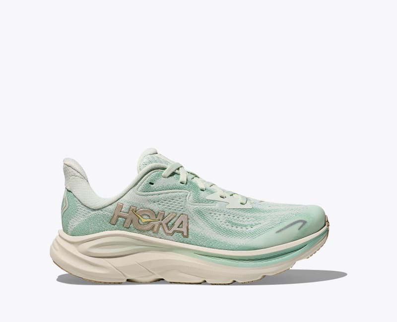 HOKA Clifton 10 Shoes in Sea Glass/Truffle Salt