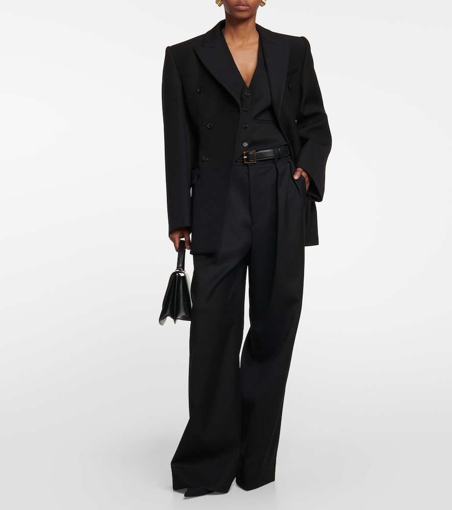 Pleated high-rise wide-leg wool pants