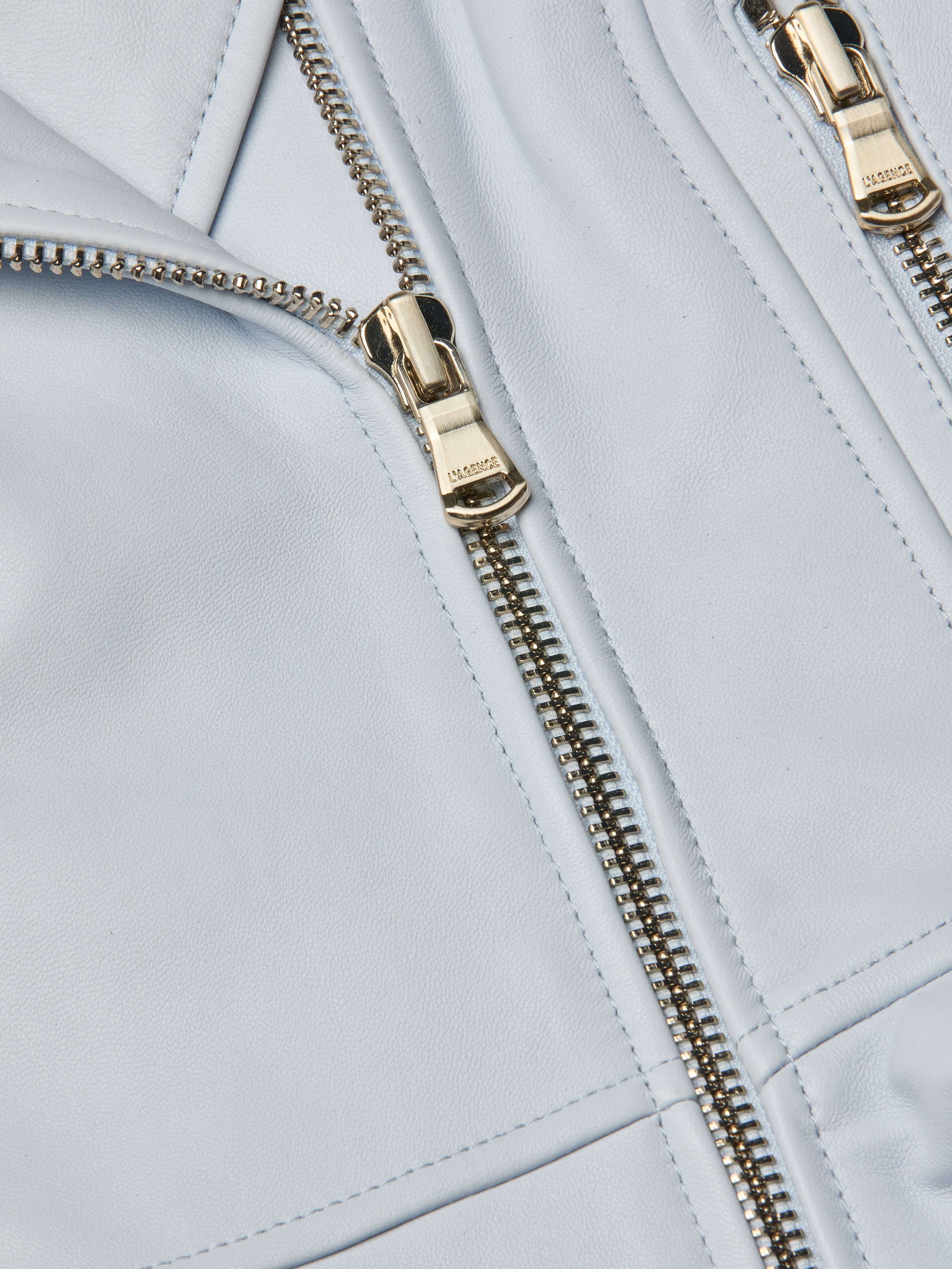Lyric Peplum Biker Jacket In Pale Mist Blue
