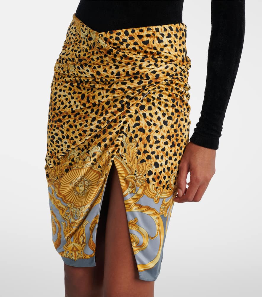 Printed gathered jersey miniskirt