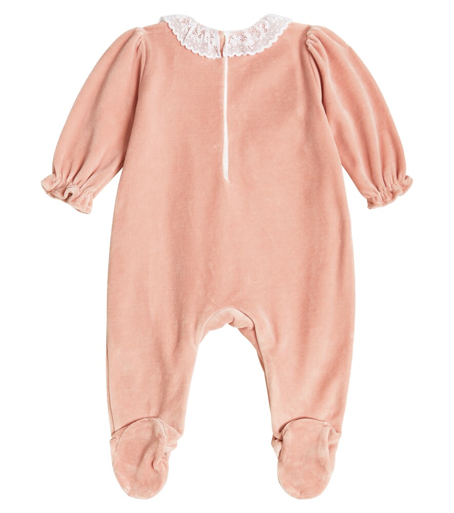 Baby lace-trimmed velvet onesie