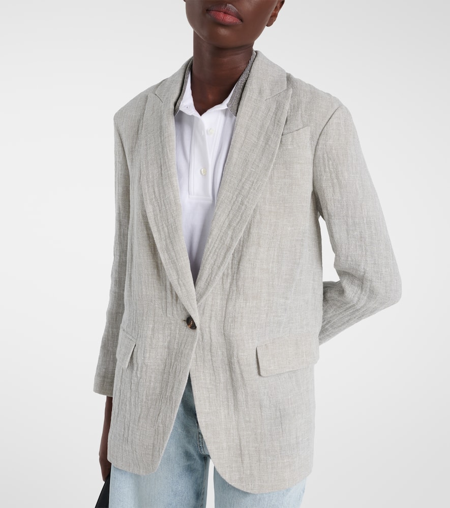 Oversized V-neck linen-blend blazer