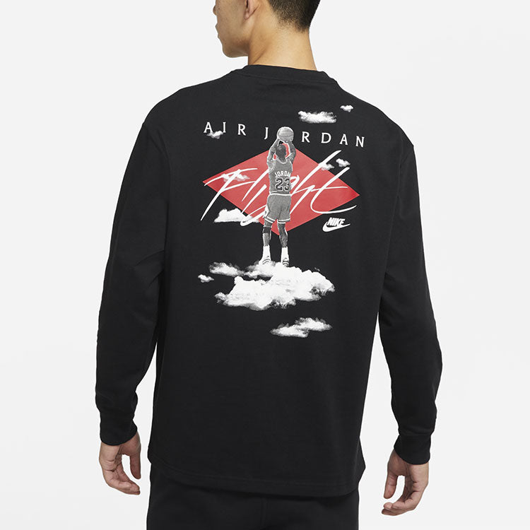Men's Jordan Alphabet Embroidered Printing Breathable Sports Round Neck Long Sleeves Autumn Black T-Shirt