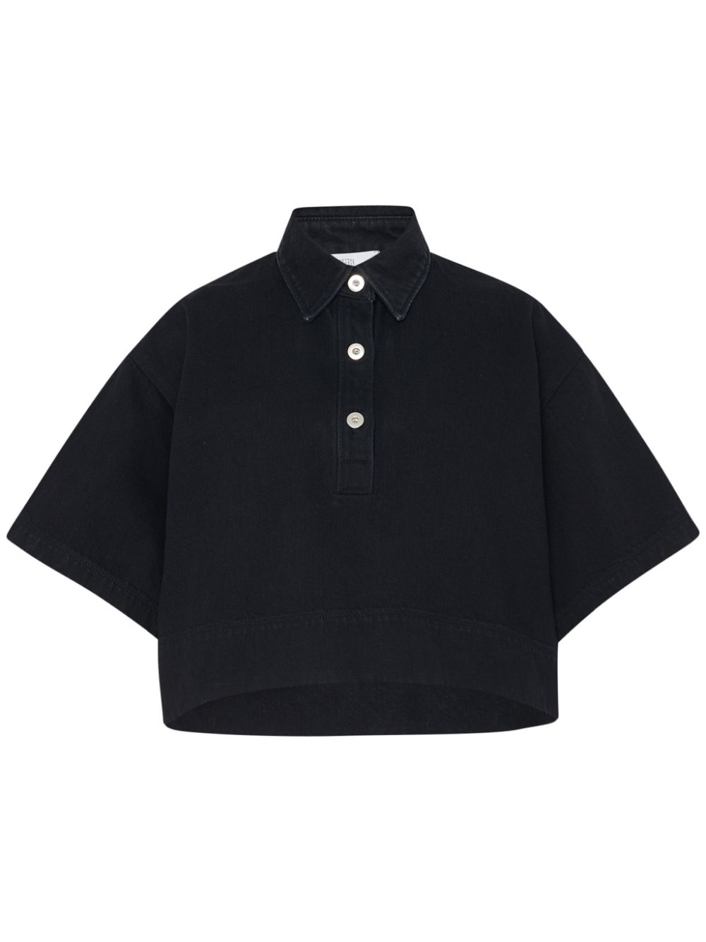 Cropped denim polo shirt - Black