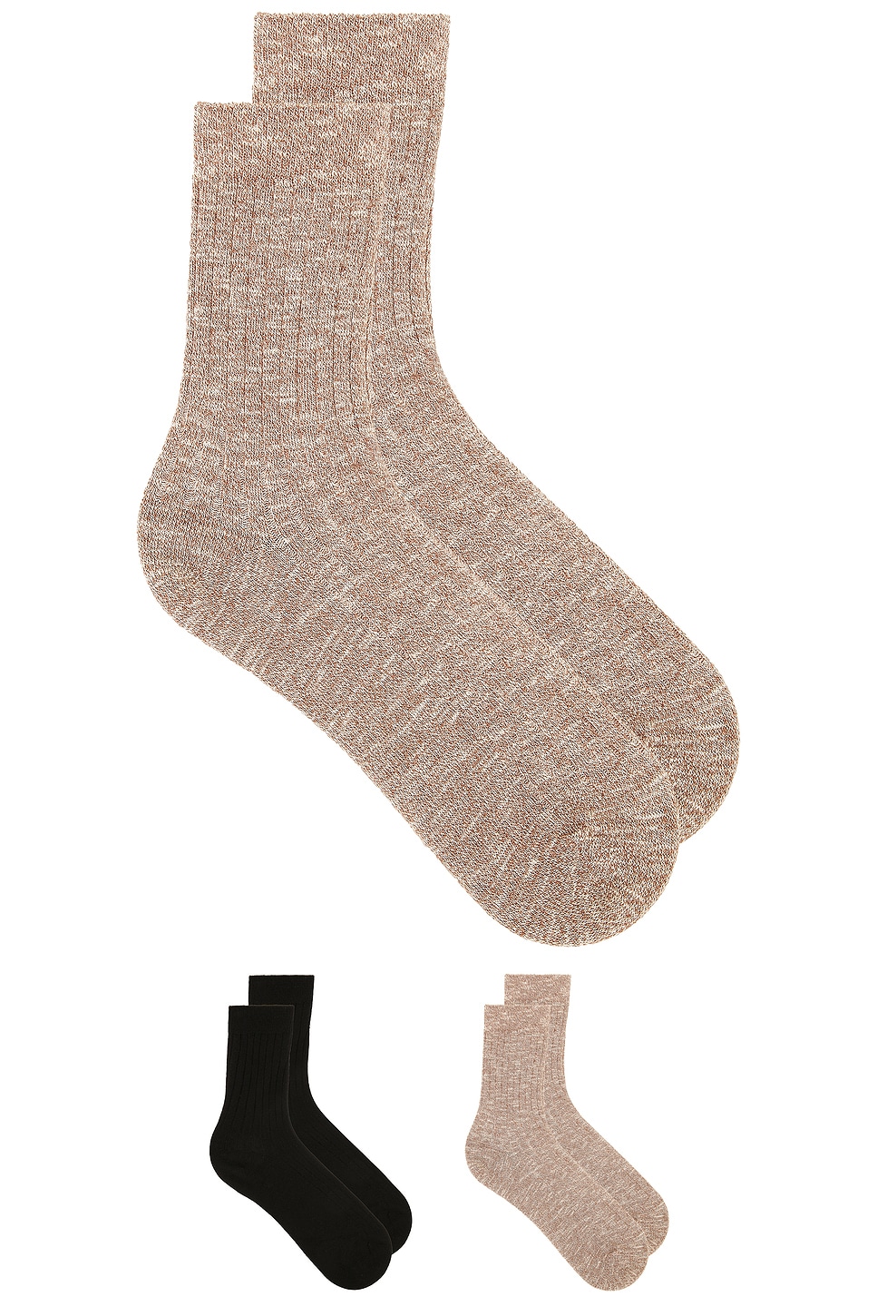 WAO Unisex Lifestyle Sock 2 Pack in Black and Marled Beige - Beige,Black. a