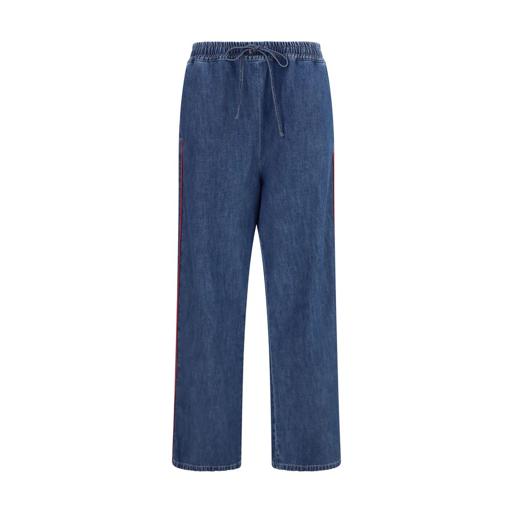 Wide-Leg Denim with Side Stripe Jeans — Blue