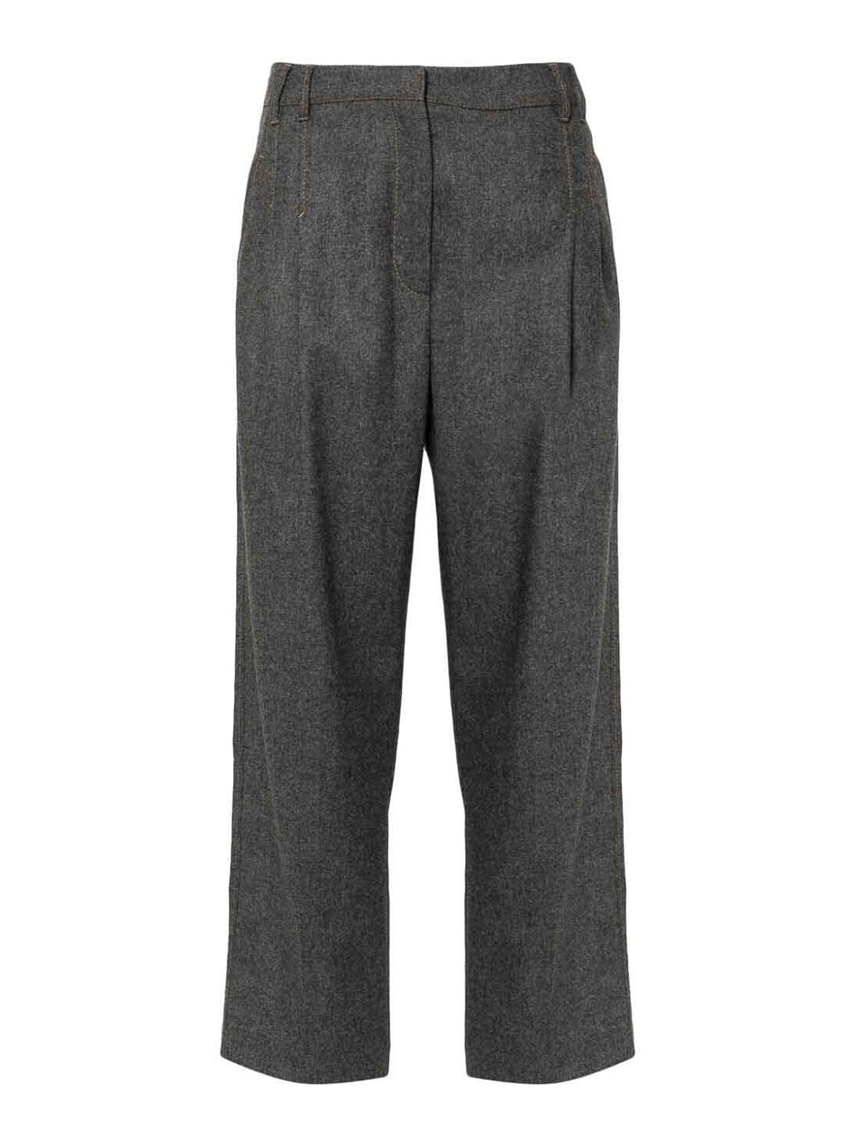 Pleated felted straight trousers - Grey