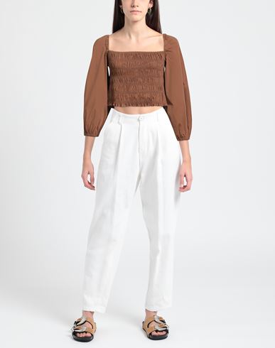 Mem. js Woman Top Brown Size 6 Cotton, Nylon, Elastane