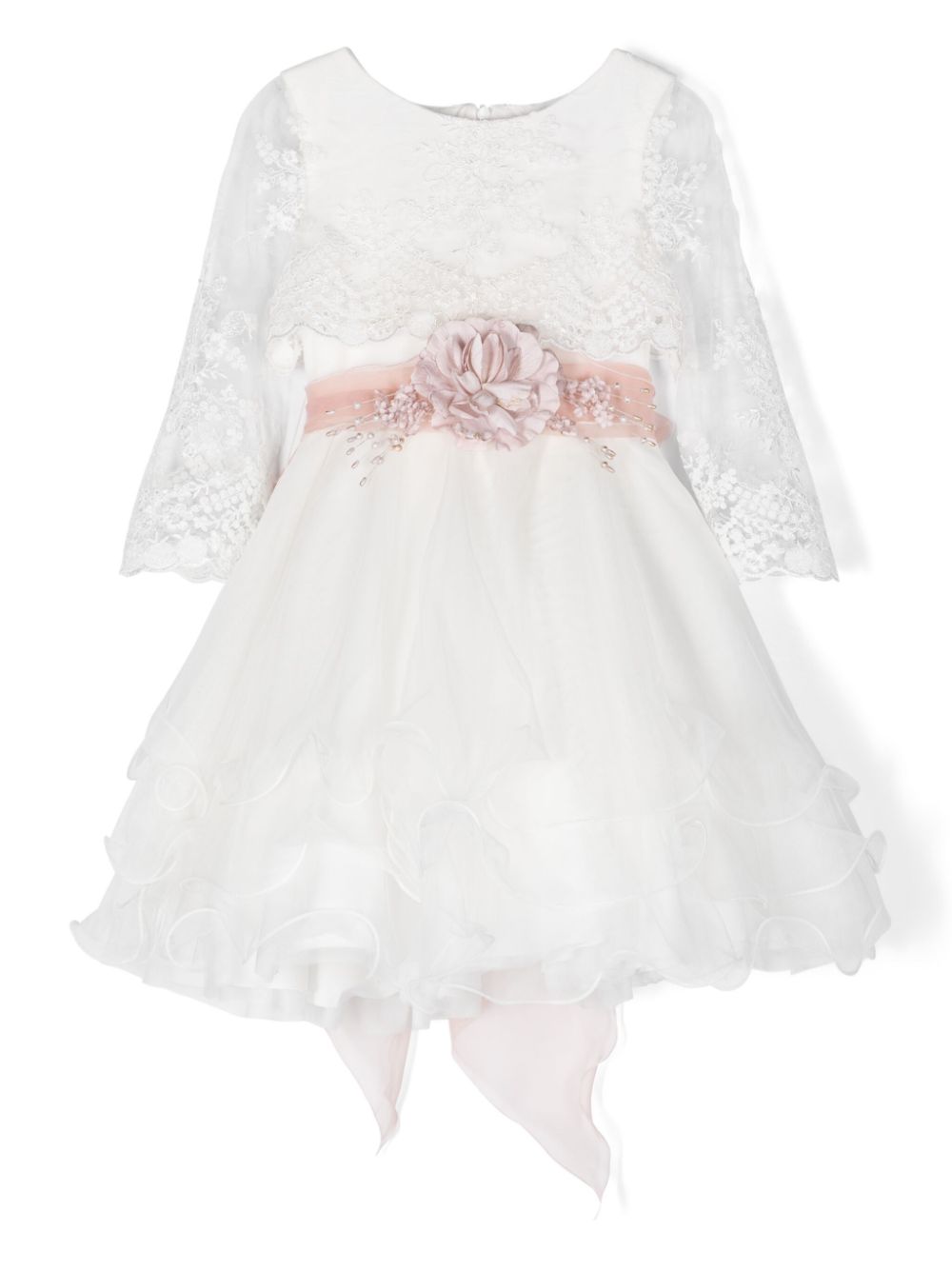 Floral-appliqué tiered dress - White